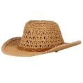 GEMVIE Cowboy Hat Summer Hats For Men Women Paper Straw Woven Wide Brim Hollow Out Straw Hat Wind Lanyard Unisex Beach Sun Hat
