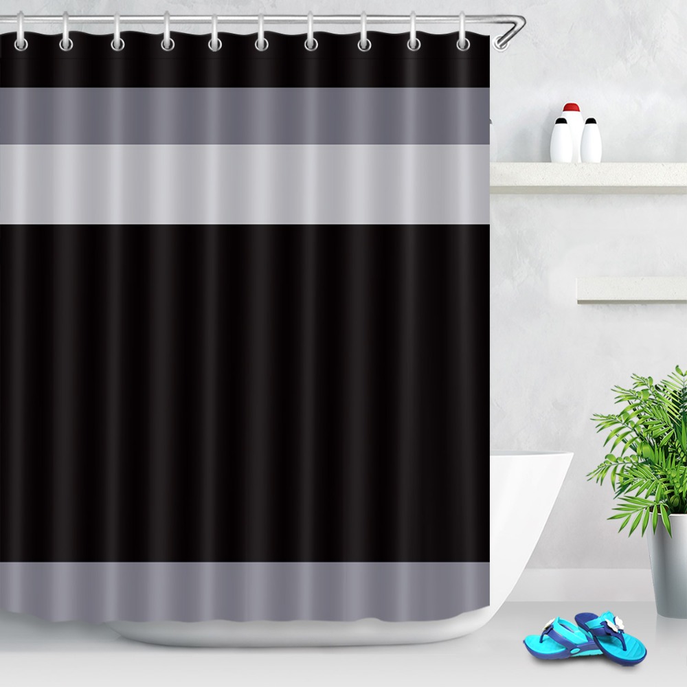 Funny LB Modern Simple Black Grey White stripe Shower Curtain 12 Hooks Sets Kids Bathroom mat Waterproof Polyester Cloth Fabric