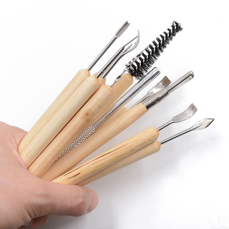 11pcs/set Professional Wooden Stainless Clay Sculpting Set Polyform Sculpey Tools Playdough Tools Polymer Modeling Clay Tools