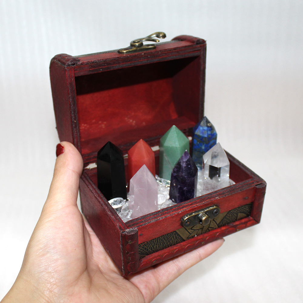 Natural Crystal point magic wand Hexagonal crystal column 7-Star array Treasure Box Home Decoration Gifts