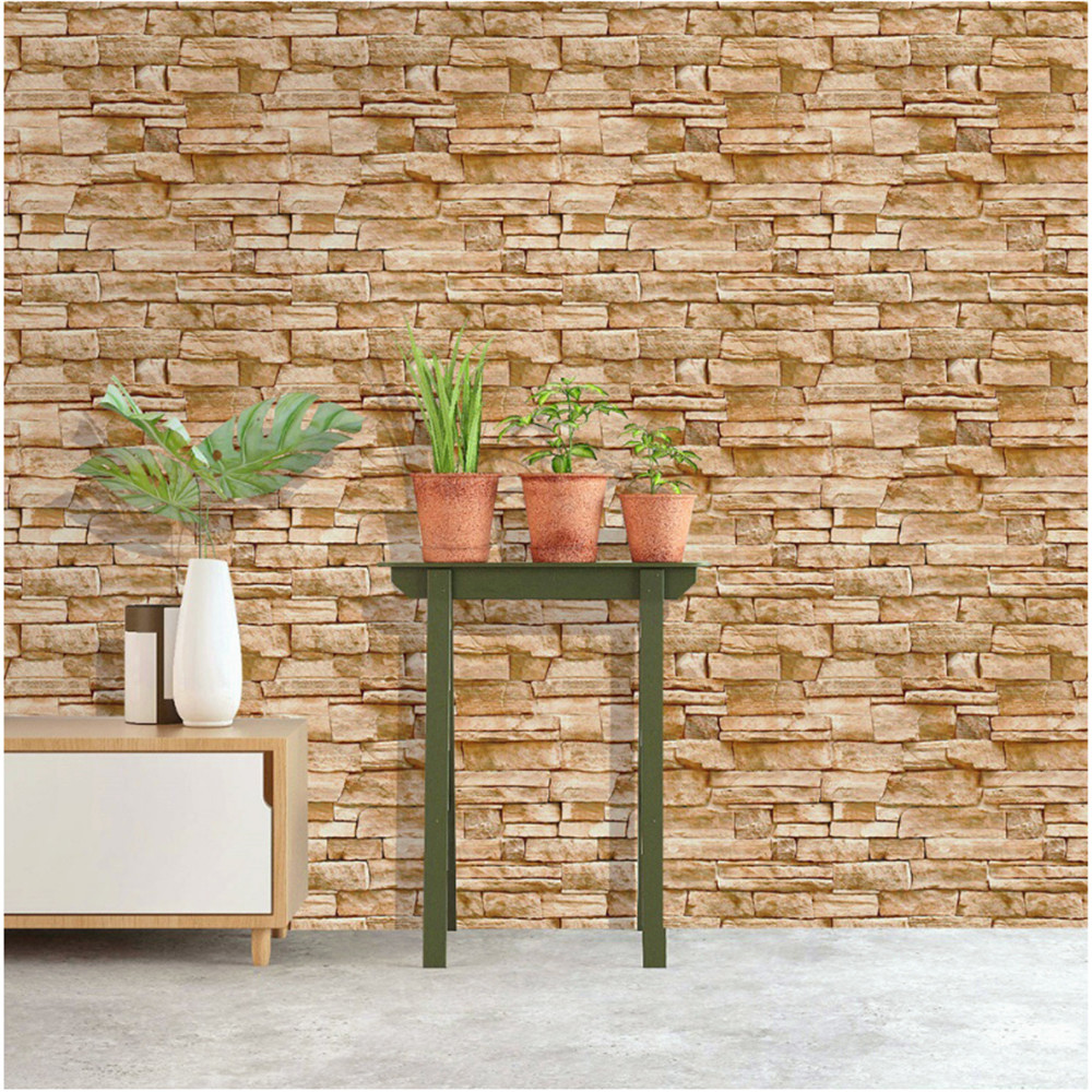LUCKYYJ Faux Stone Peel and Stick Wallpaper Lt.Grey/Sand Vinyl Self Adhesive Contact Paper for Wall Bedroom Home Decoration Film