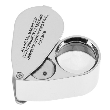 40X 25mm Illuminated Jeweler LED UV Foldable Pocket Loupe Magnifier With Metal Construction and Optical Glass