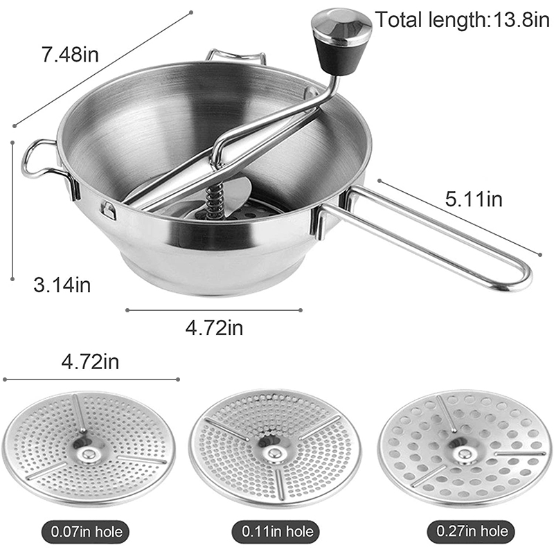 Fruit/Vegetables Mill-Stainless Steel Rotary Food Mill Sieve Grater With 3 Grinding Discs-Food Strainer Sauce Maker Kitchen Tool