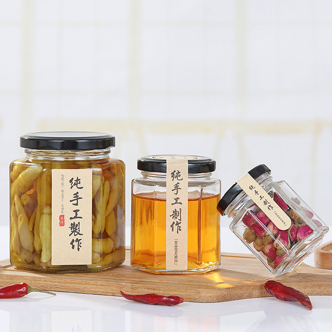 10Pcs 5.1 x 4.8cm 45ml Hexagon Glass Jar Spice Jar Crafts Canning Jar for Jam Honey Jelly 2020 new arrival - Transparent