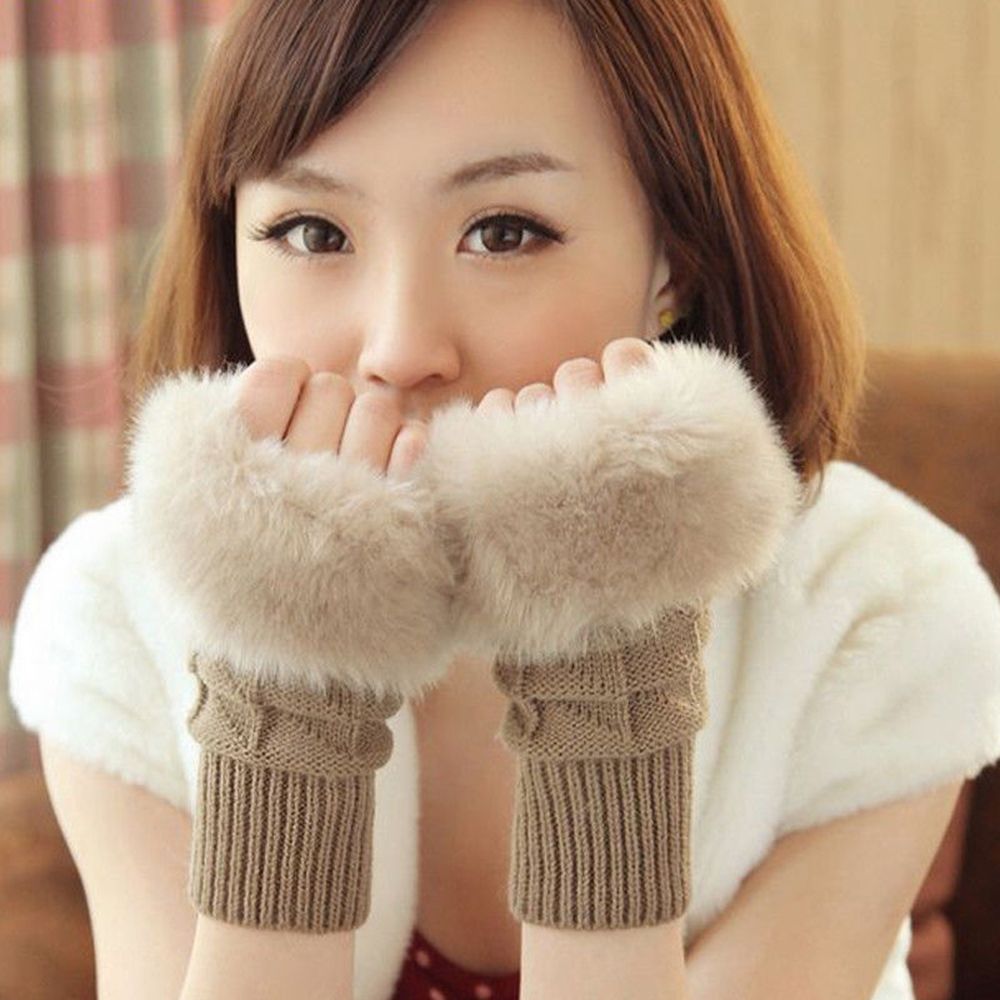 Women Gloves Stylish Hand Warm Winter Fingerless Mitten Ladies Faux Woolen Crochet Knitted Wrist Warmer Gloves Hot Sale