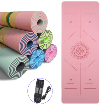 TPE Yoga Mat with Position Line Cushion Non Slip Yoga Novice Odorless Exercise Mat Two-color Fitness Gymnastics Mats 6 mm