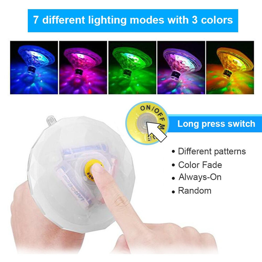 Waterproof Floating Pool Lights Party Decorations Lights Battery Operated 7 Modes Baby Bath Light for Tub Spas Pond Pool