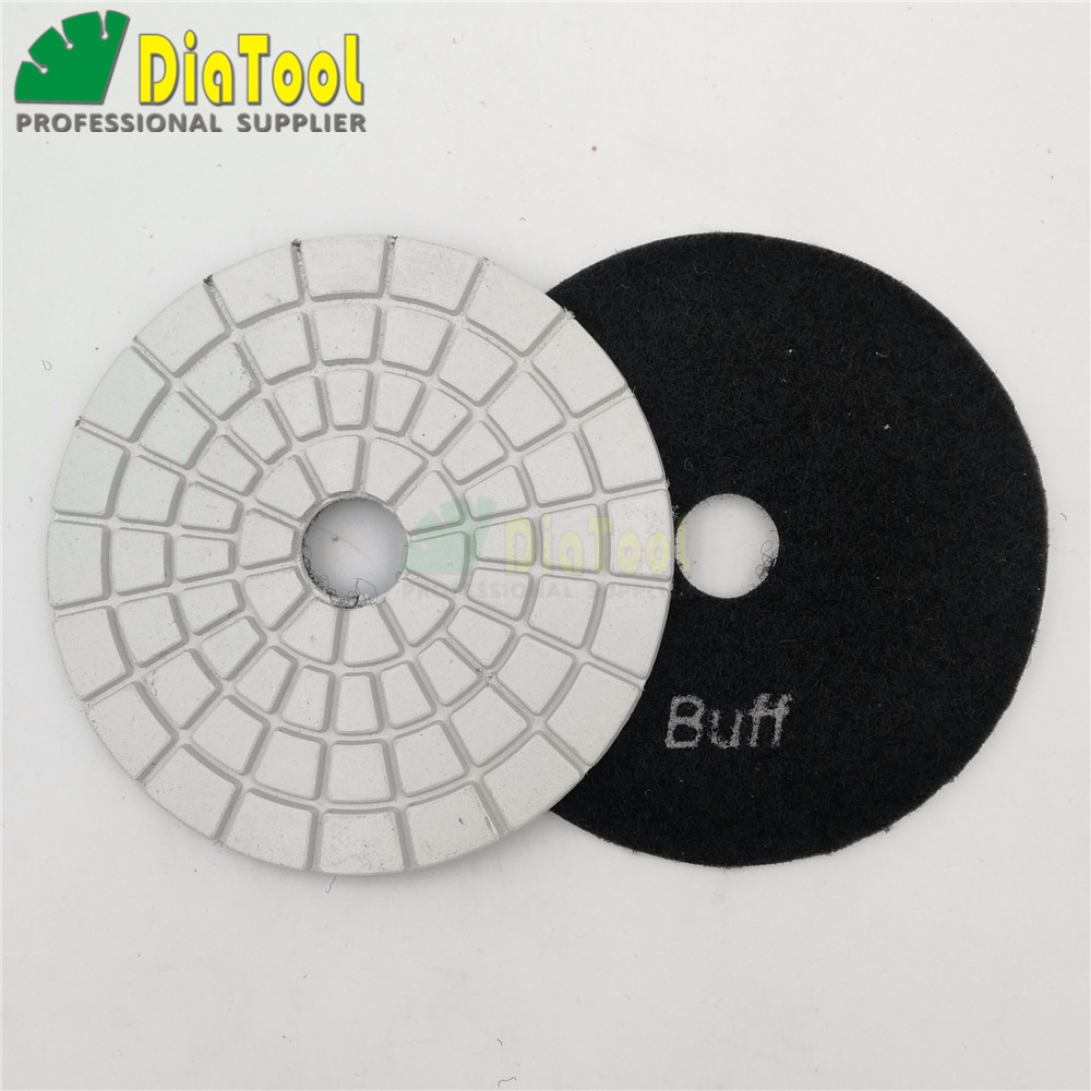 DIATOOL 6pcs 4" White BUFF Diamond Flexible Wet Polishing Pads For Stone Ceramic Tile White Bond No Color Fade Sanding discs