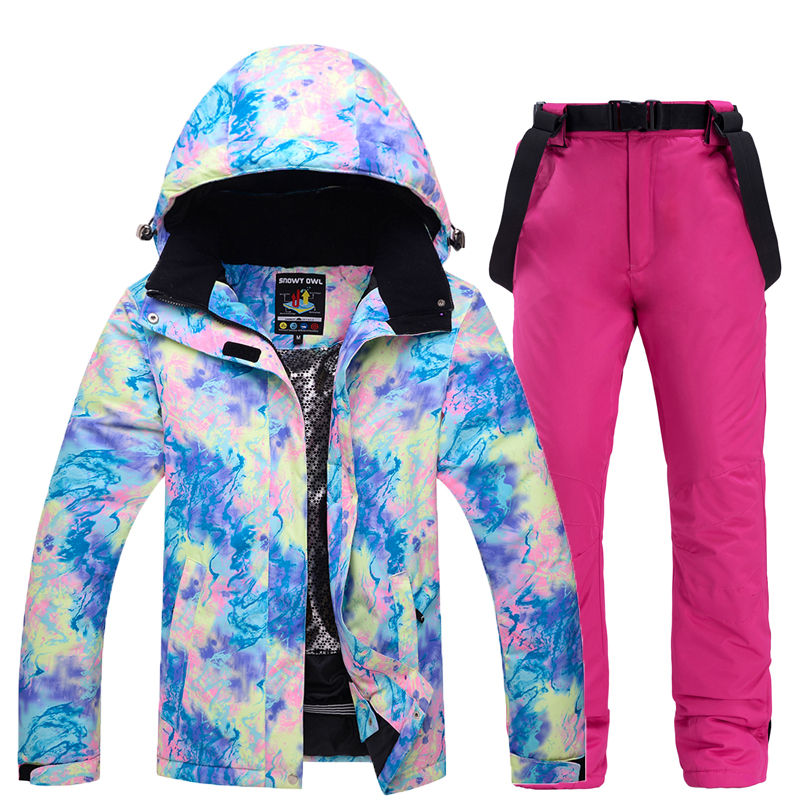 Shining Cheap Women Ski Clothing snowboarding Sets Waterproof Windproof Breathable Winter Girls Snow Suit Jacket Strap Ski pant