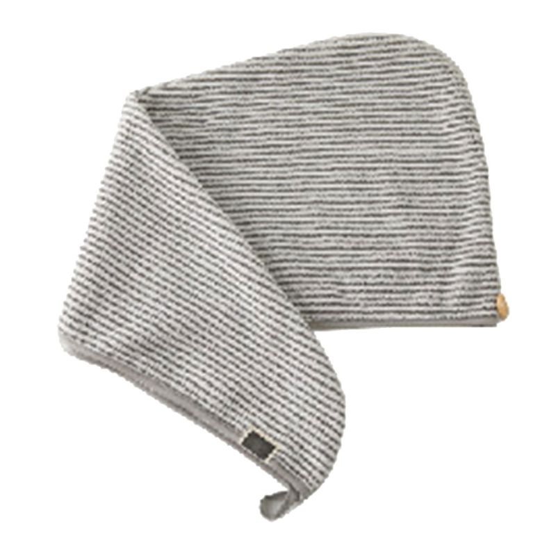 Bamboo Microfiber Hair Towel Wrap Gray Striped Quick Drying Shower Turban Cap with Button Absorbent Anti-Frizz Bath Hat