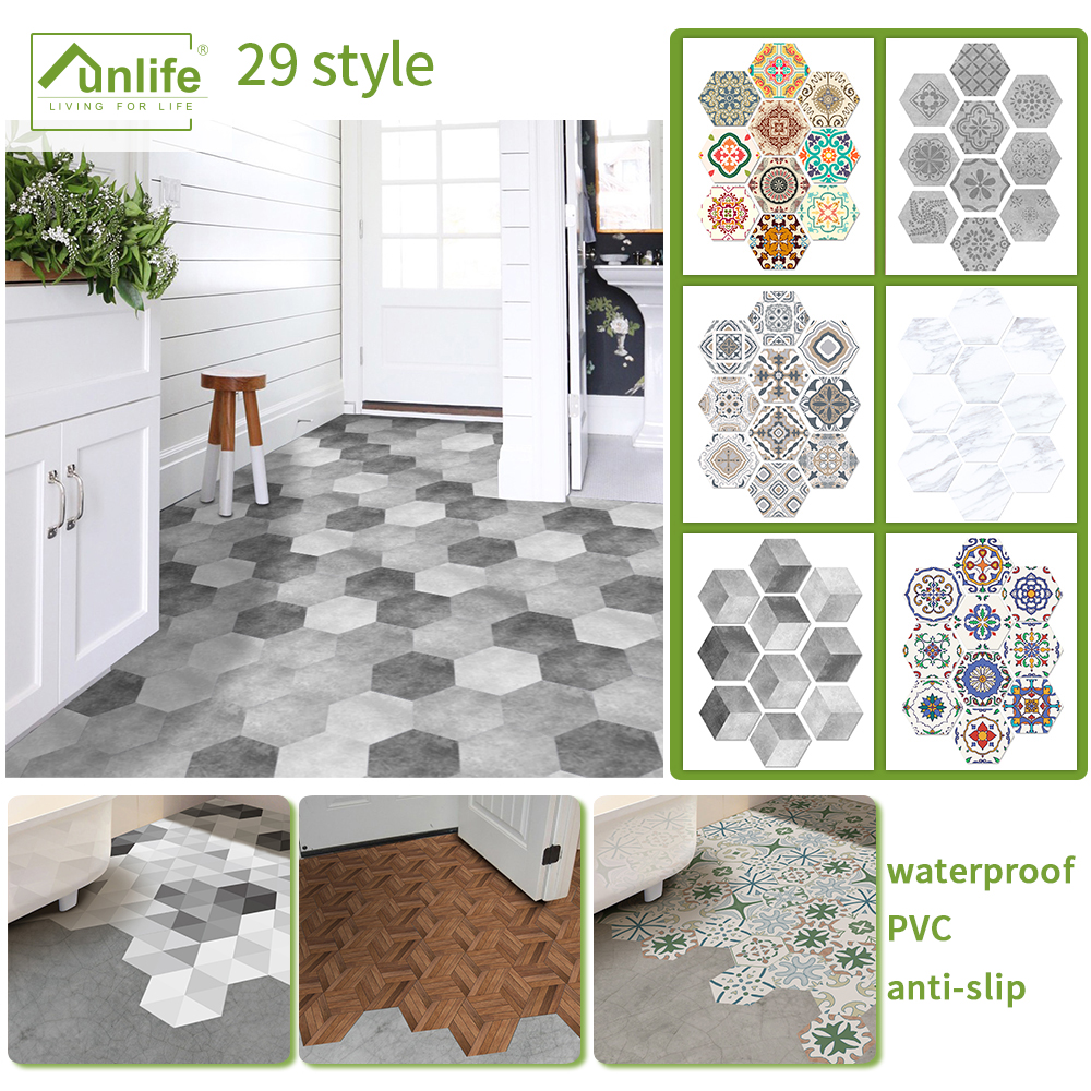 Funlife® Grunge Retro Hexagon Floor Sticker Waterproof Anti-Slip Self-Adhesive for Ground Bathroom Kitchen Camper Home Decor