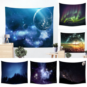 Vast Starry Sky Aurora Moon Earth Creative Tapestry Living Room Background Hanging Cloth 95x73cm/150x100cm/150x130cm/200x150cm