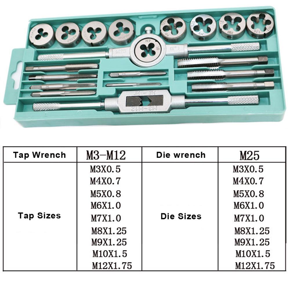 20pcs Tap And Die Set Hand Tools Metric Thread Tap And Die Adjustable M3-M12 Tap Wrench By PROSTORMER