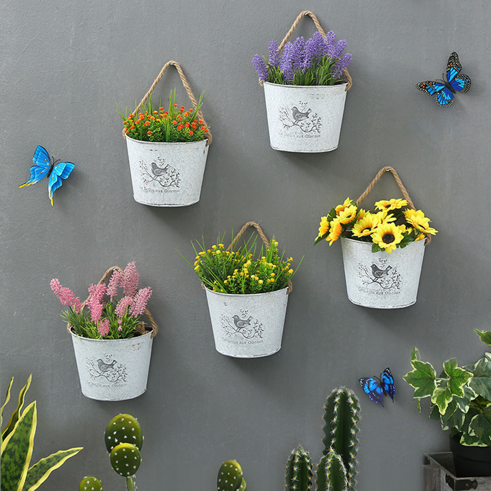 Wall Hanging Planter Flower Pot Plant Pots Basket Holder Artificial Wall Mounted Plant Pots Balcony Garden Home Decoration