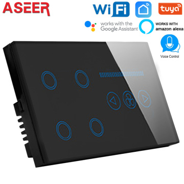 ASEER UK smart switch 4 gang WIFI Wall switch with wifi control Fan Switch,Black Crystal Glass Panel,Work alexa,google assistan