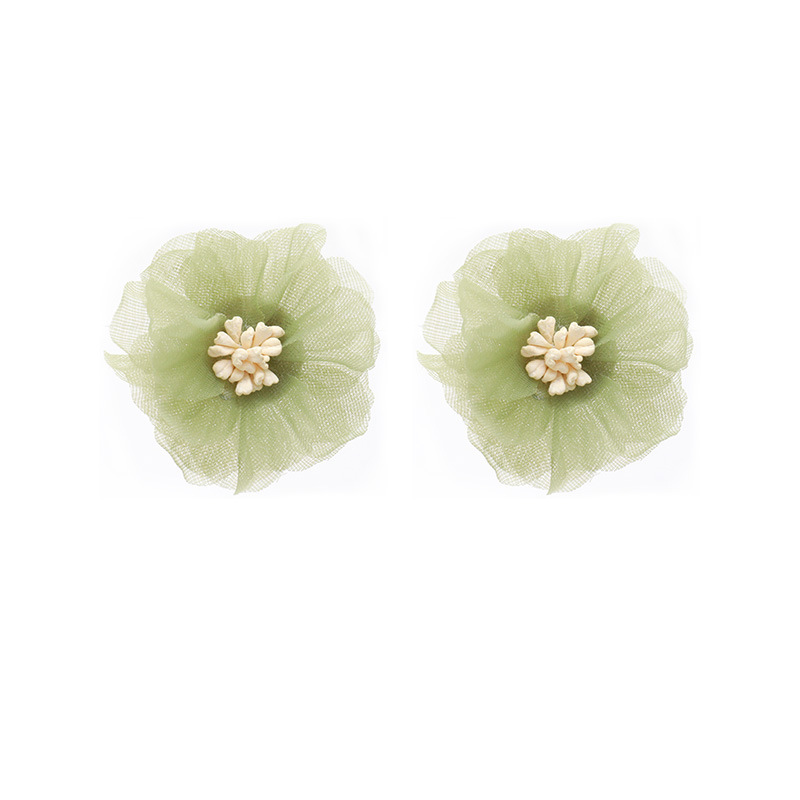 Qingwen Korean Fairy Retro Olive Green Flower Earrings Exaggerated Fresh Chiffon Earrings Without Pierced Ear Clip Women Earring