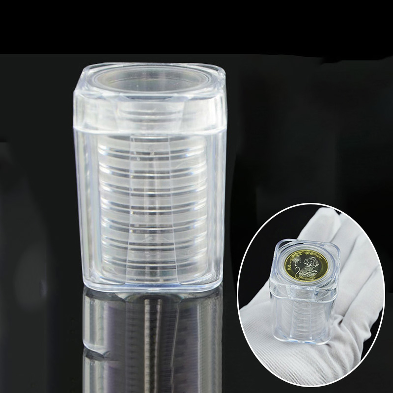 Round Coin Boxes Plastic Clear Capsule Box Collection Tube Holder Case Storage For 27mm Coins Storage Organizer Box For Collect
