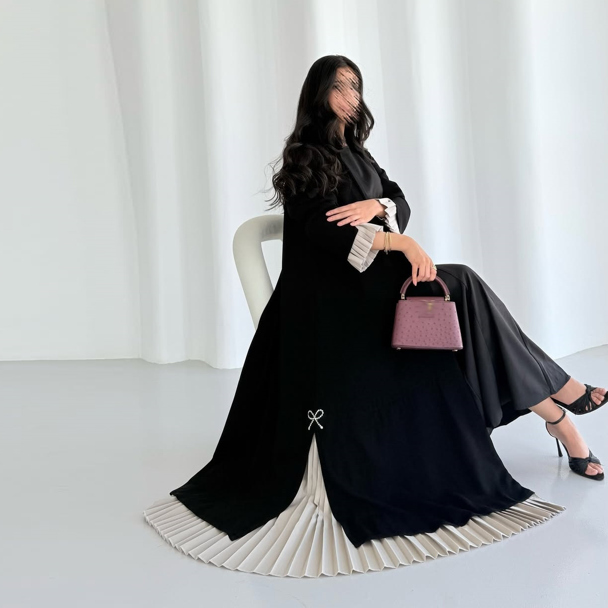 Modest Pleated Open Abaya Cardigan Detail