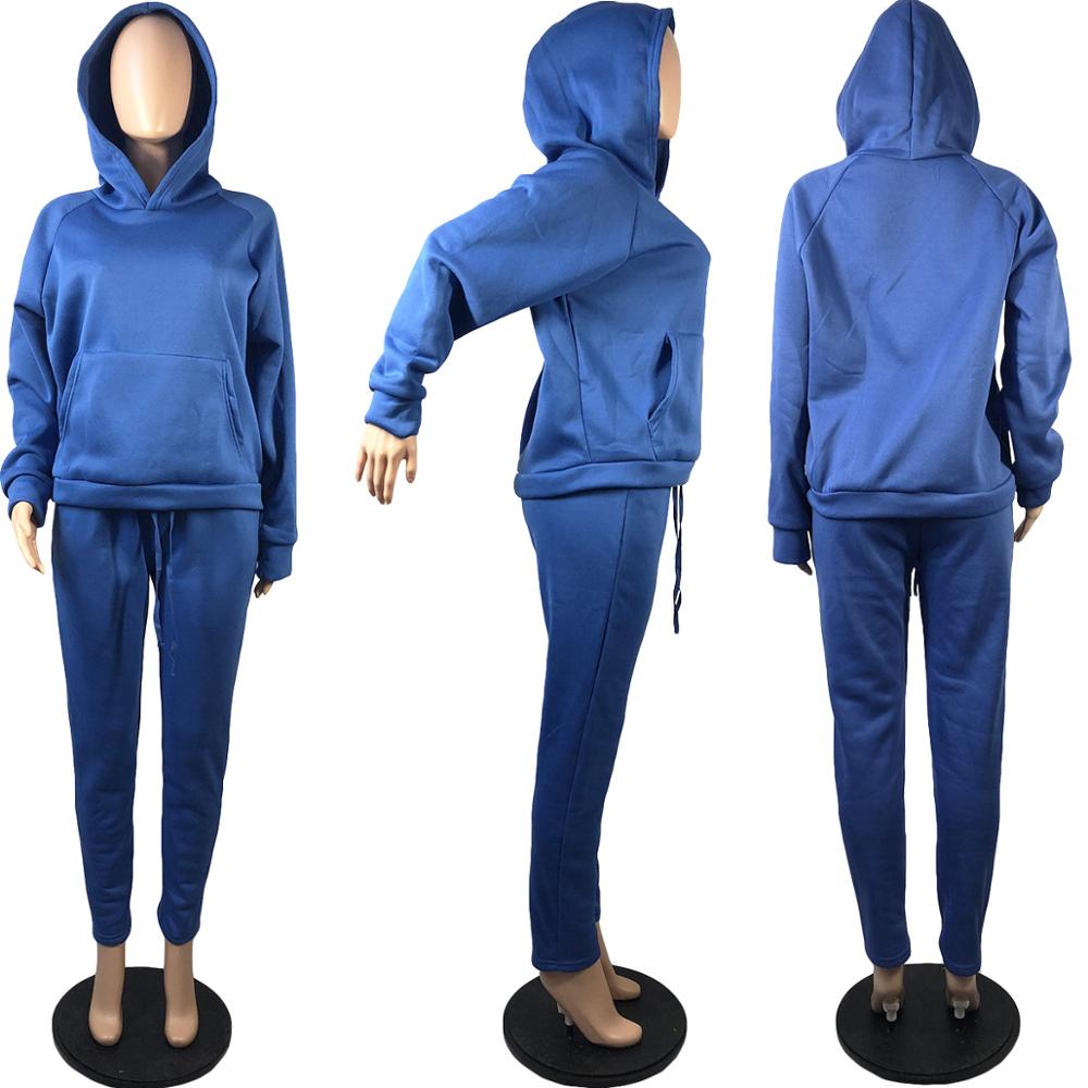 2020 Winter Two Piece Set Women Fleece Long Sleeve Top Hoodie Sweatshirts Sweatpants Pants Jogging Femme Hoodies Tracksuits