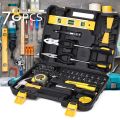 78pcs Hand Tool Set General Household Repair Hand Tool Kit with Plastic Toolbox Storage Case Socket Wrench Screwdriver Knife