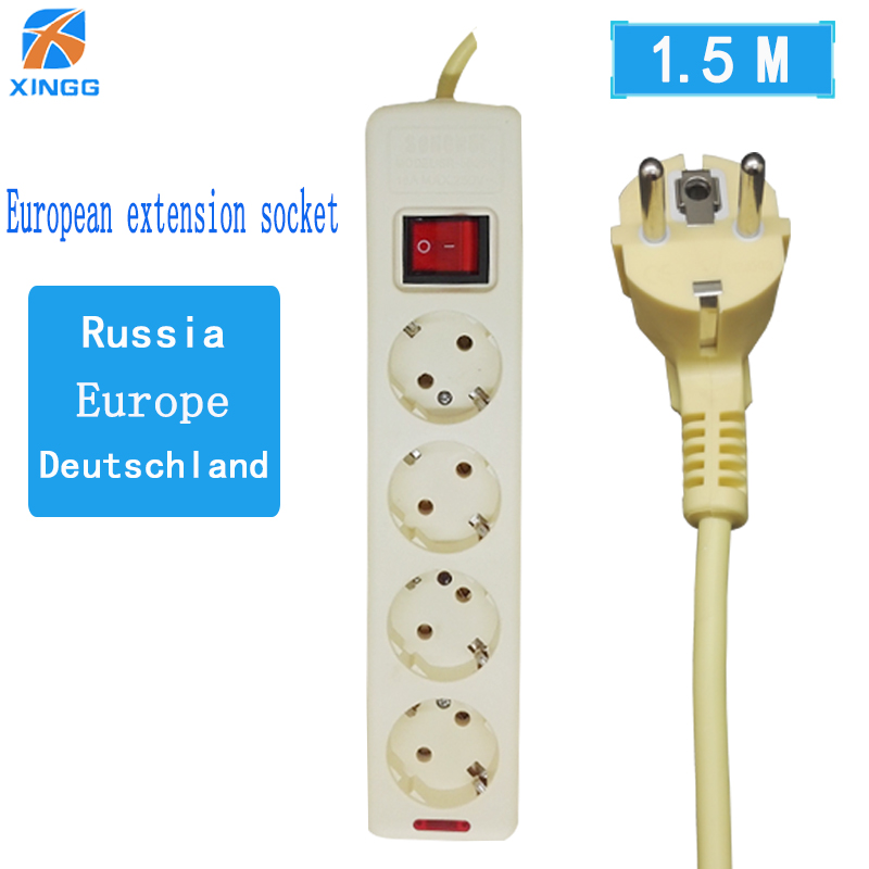 EU European Plug Power Strip With Switch AC Electrical 4/5/6 Outlets Extension Socket Cord Cable 1.5M 16A 250V