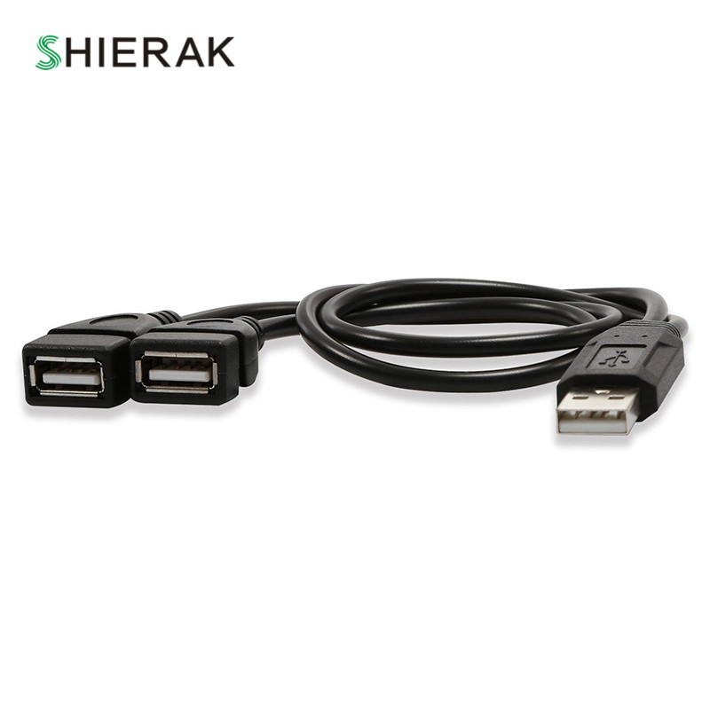 SHIERAK 1 PC 0.3M 1 Male And 2 Female USB Power Extension Cords 1Divide Into 2 USB Charging Cable