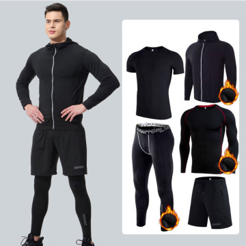 Men Winter Fleece Tracksuit Compression Sports Suit Gym Fitness Clothes Running Jogging Wear Training Exercise Tight Dry Fit