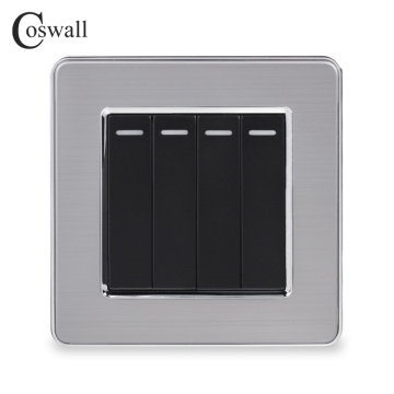 Coswall 4 Gang 2 Way Luxury Light Switch On / Off Wall Switch Interruptor Stainless Steel Panel AC 110~250V