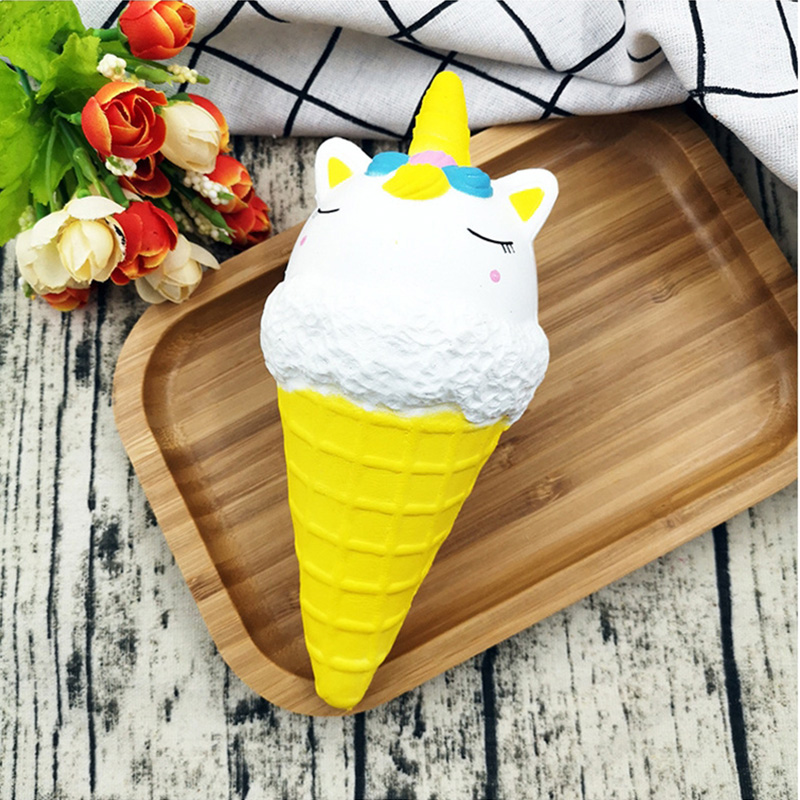 Jumbo Unicorn Ice Cream Cone Cute Squishy PU Slow Rising Soft Squeeze Toy Scent Stress Relief Fun for Kids Xmas Gift 15*10CM