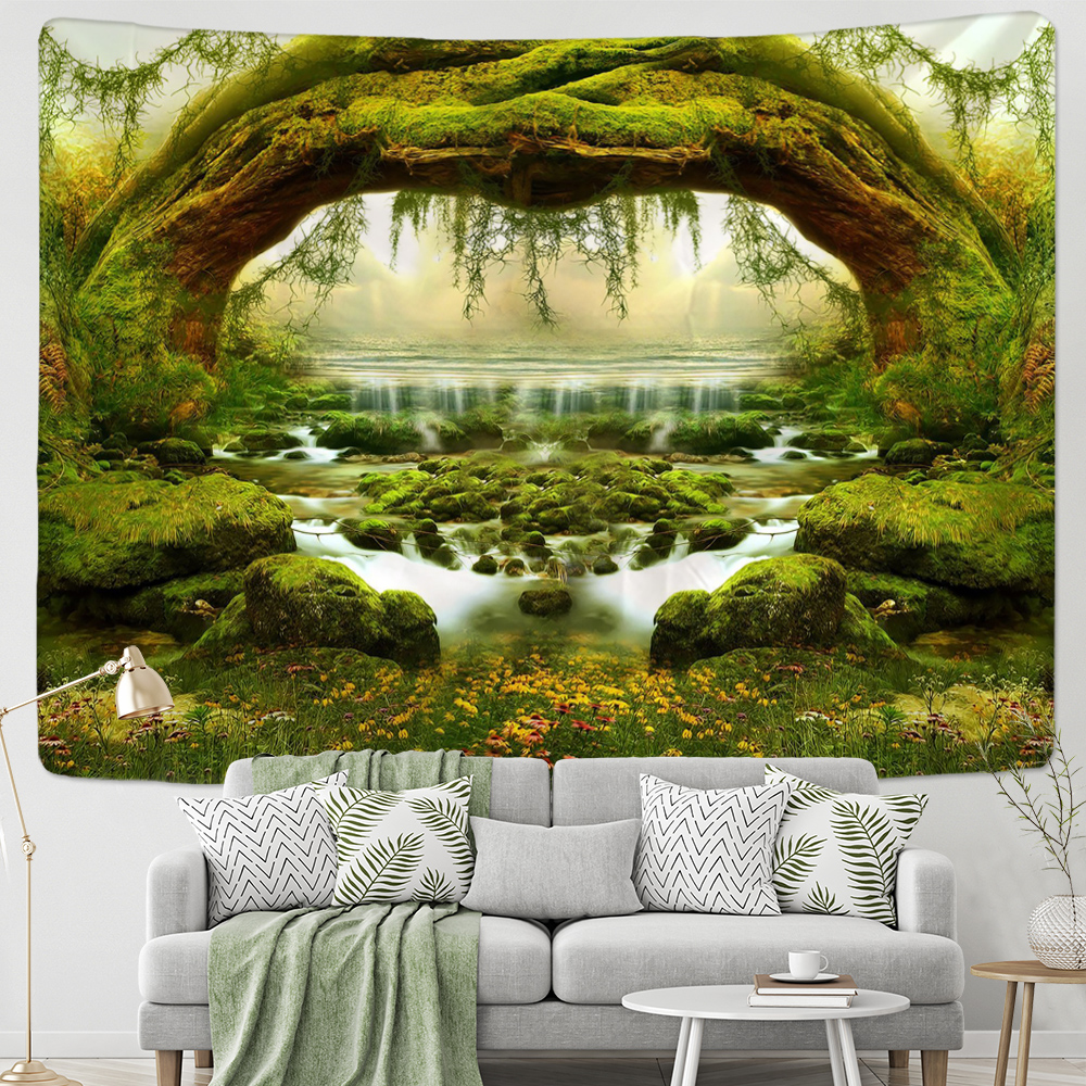 Natural Scenery Wall Tapestry Arched Tree Hole Psychedelic Carpet Wall Cloth Tapestries Tenture Hippie Mandala Tapiz Landscape