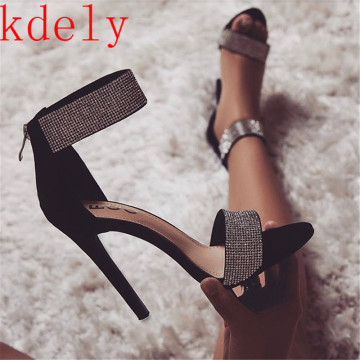 Sparkling Apricot Black Diamond Crystal High Heels Women Sandals 2020 New Summer Sexy Club Heels Sandals Women 35-43