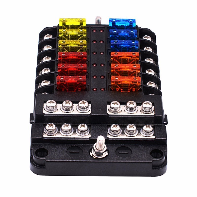 OHANEE 12v 32v Fuse Box Holder Splitter M5 Stud With Led Indicator Light 6 Ways12 Ways Blade For Auto Car Boat Marine Trike