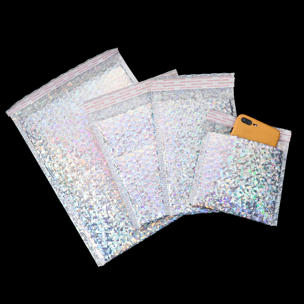 5Pcs Gold Silver Laser Bubble Envelope Foam Foil Shipping Mailing Bag Holographic Shockproof Mailer Envelopes Bag Gift Packaging