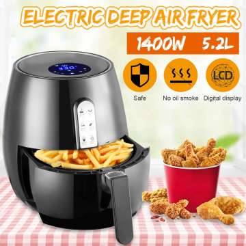 1400W Power Air Fryer without Oil Electric Airfryer 5.2L Deep Fryer Touch Screen LED Digital Kitchen Appliances for Cooking
