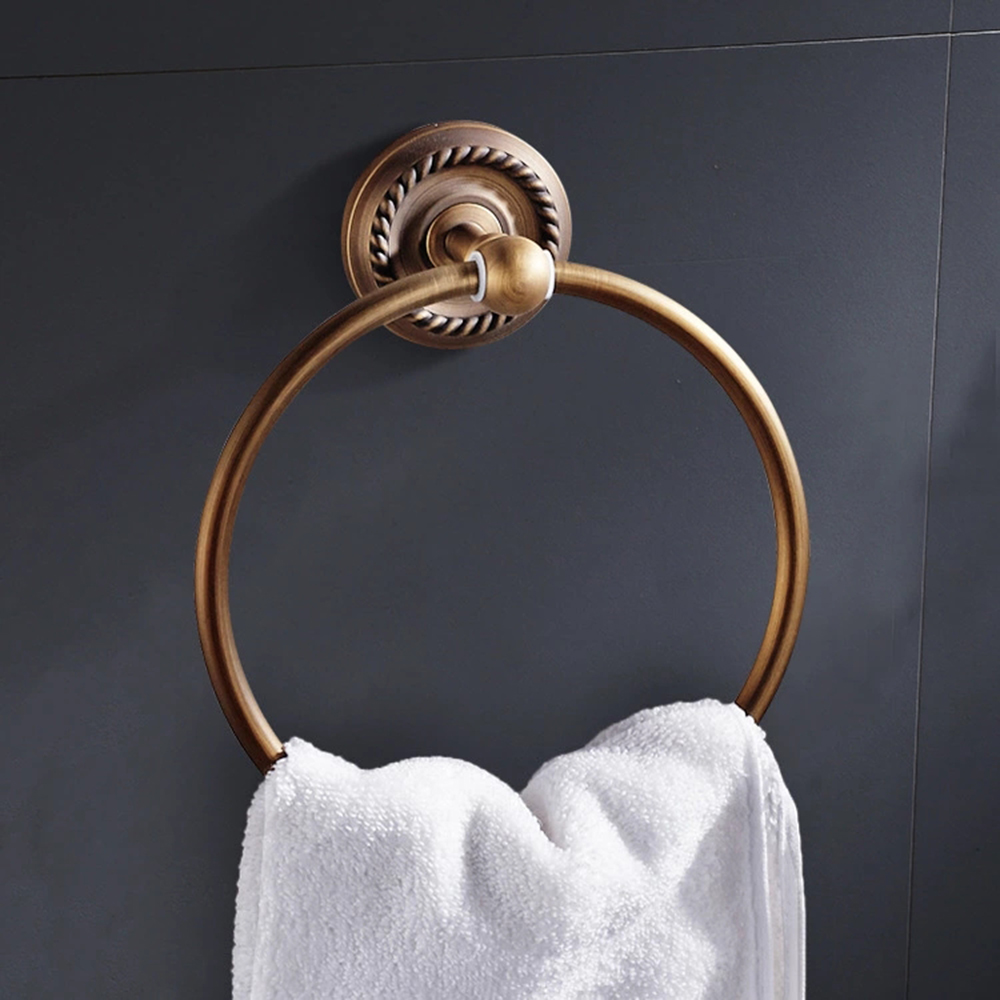 Solid Aluminium Wall-Mounted Round Antique Brass Color Towel Ring New Bathroom Towel Holder Towel Rack for Bathroom Accessories