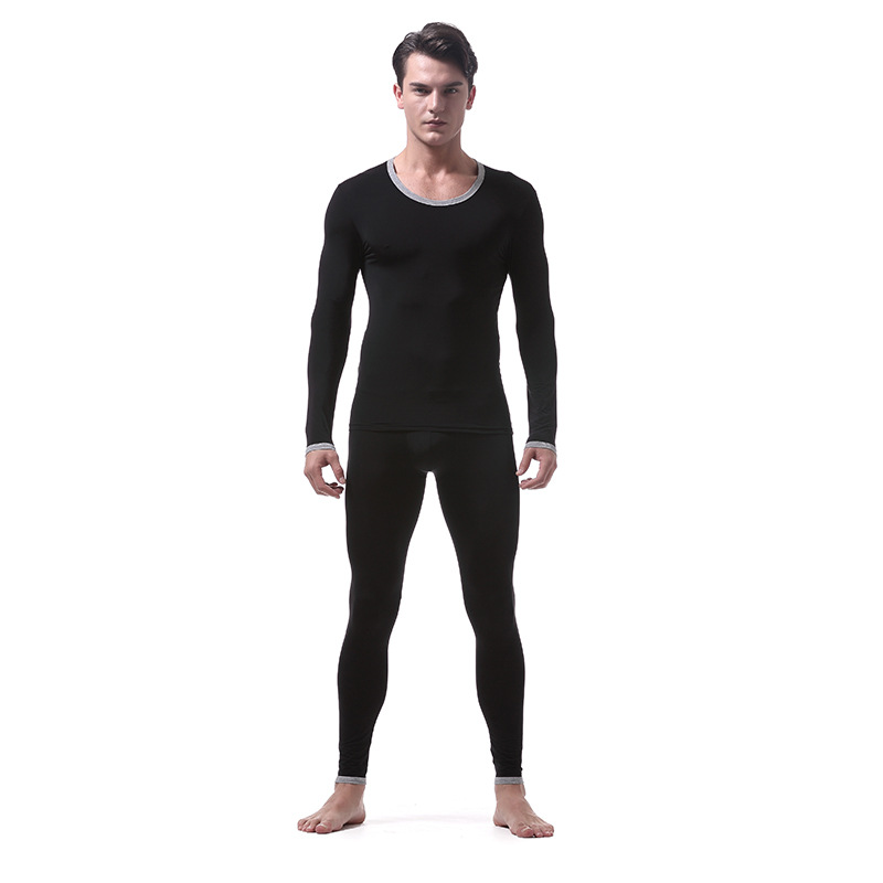 2PCS/Set Men Thermal Compression Set Ice Silk Underwear Men Sexy Long Johns Transparent Underwear Bottom Soft Legging Underwear