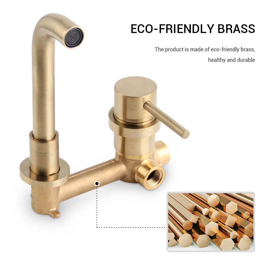 Solid Brass Brushed Gold Wall Mounted Bathroom Sink Faucet Mixer Wash Basin Tap Hot Cold Faucets Bath Black Single Lever Handle