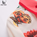 LD LINDA DELLA Fashion Runway Autumn Women Elegant Butterfly Flower Print Long Sleeve Single-breasted Loose Female Vintage Shirt