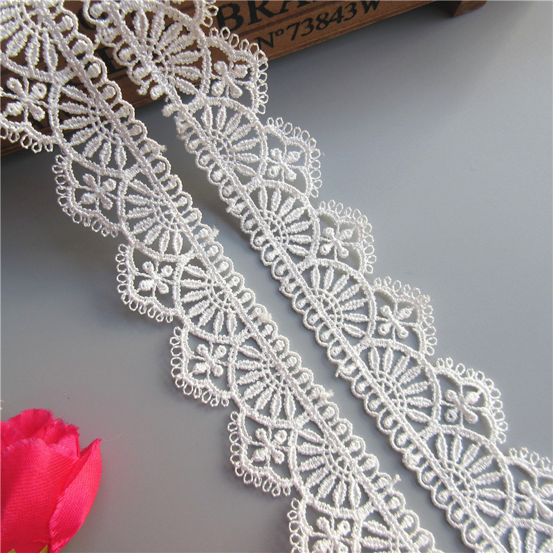 2 yard White Polyester Flower Embroidered Lace Trim Ribbon Fabric Handmade DIY For Garment Sewing Supplies Craft Decoration
