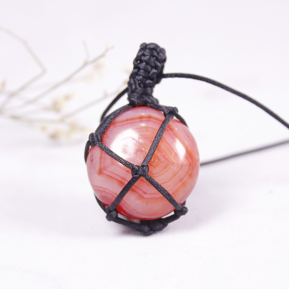 Natural Stone red agate Pendants Crystal Quartz Black Rope Wrapped Treatment Stones Necklace for Men Female Fashion Jewelry