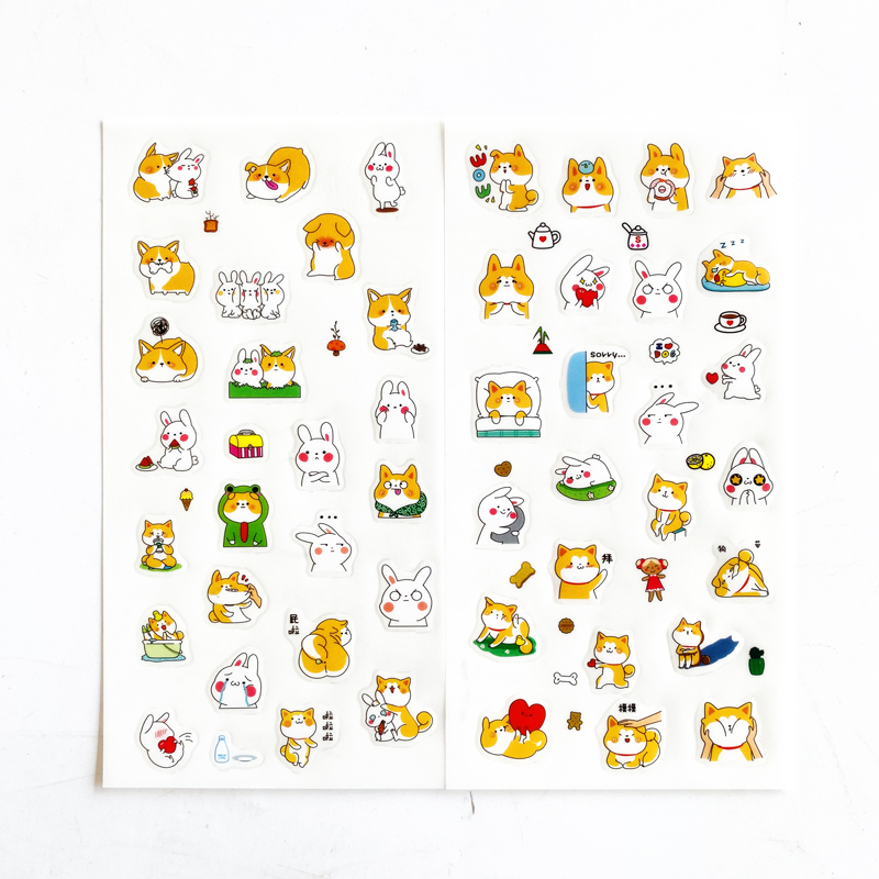 6 Sheets/Pack Cute Puppy Dog & Rabbit Sticker Adhesive Craft Stick Label Notebook Computer Decor Kids Gift Stationery