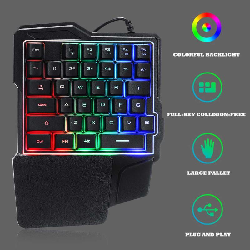 One-handed Gaming Keyboard Ergonomic Universal Wired USB LED Backlight 35 Keys Home Office Mobile Phone Keypad Keyboard