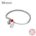Modian Crystal Balls Cute Cat Lettering Geomatric Oval Light Beads 925 Sterling Silver Bracelet Bangle for Women Fine Jewelry