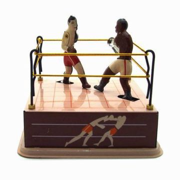 Vintage Style Tin Toy Boxing Ring Wrestling Boxers with Wind-Up Key Retro Gift 24BE