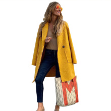 2020 New Fashion Women's Coat Autumn Winter Long-sleeved Plush Wool&Blends Women's Long Coat Winter Yellow/Khaki manteau femme