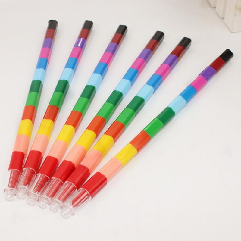 New 1 Set Colorful 12 Colors Oil Paint Pen Craton Stacker Pencils Drawing Pen Art Painting Gift For Children Kids Pastel Crayons