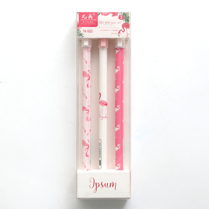 3PCS /Set Green Plants Sakura Flamingo Gel Pen Rollerball Pen Stationery School Office Supply Black Ink 0.5mm