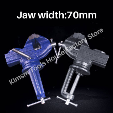 Bench Vise Jaw Width 70mm 360 Degree Swivel Cast Iron Tabletop Vice Multifunctional Heavy Clamp Non-slip Rubber Pad Accessories