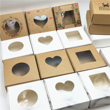 24 Pcs PVC Window Christmas Candy Brown Gift Packaging Box For Wedding\Candy\Crafts\Cake\Handmade Soap Packing Gift Boxes