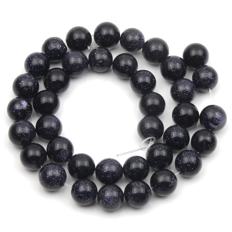 Natural Dark Blue Sandstone Beads Ball 4 6 8 10 12mm Loose Round Stone Beads for DIY Necklace Bracelets Jewelry Making 15"